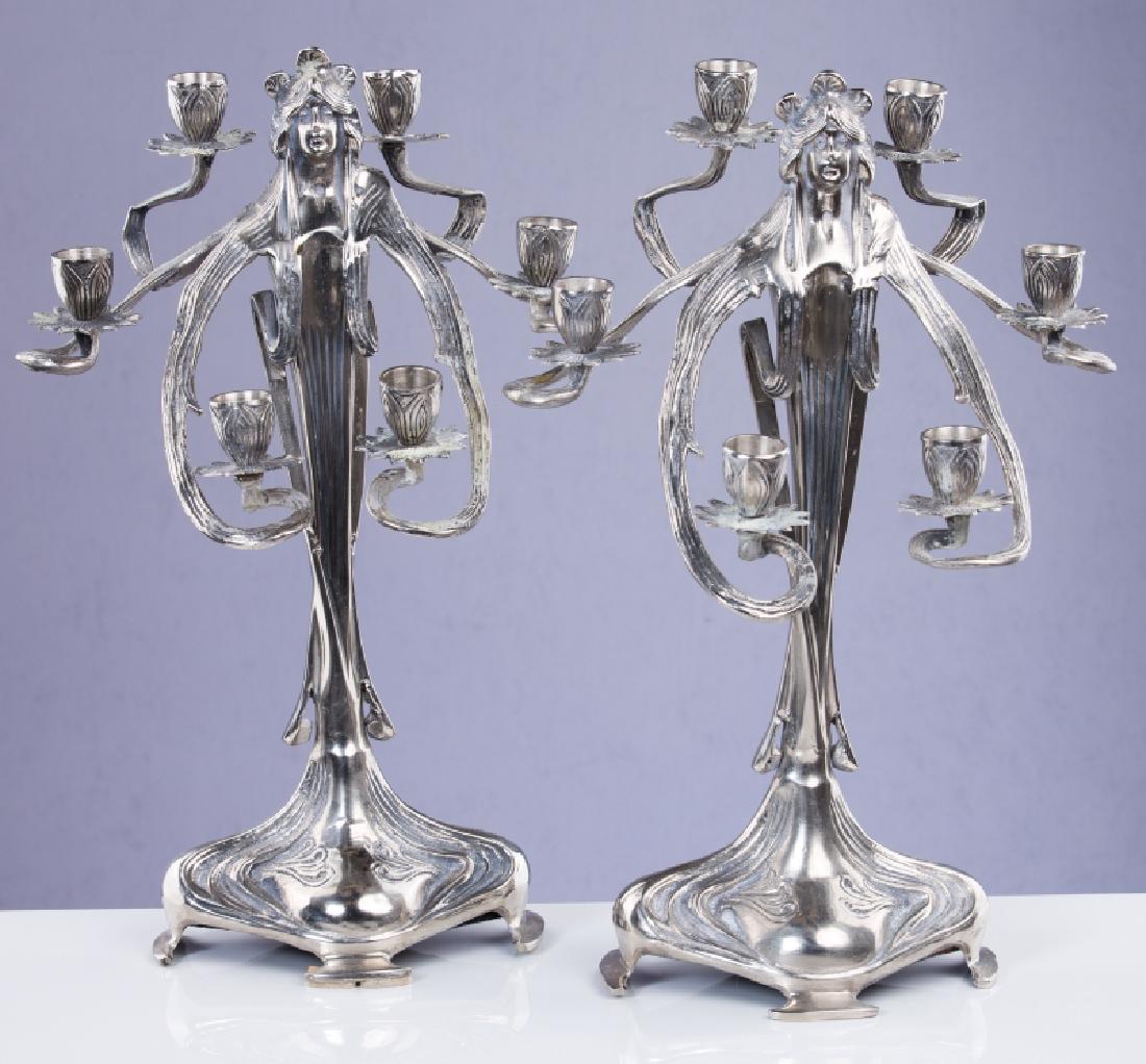 PAIR OF FIGURAL SILVER PLATED 6 LIGHT CANDLELABRA (1 of 4)