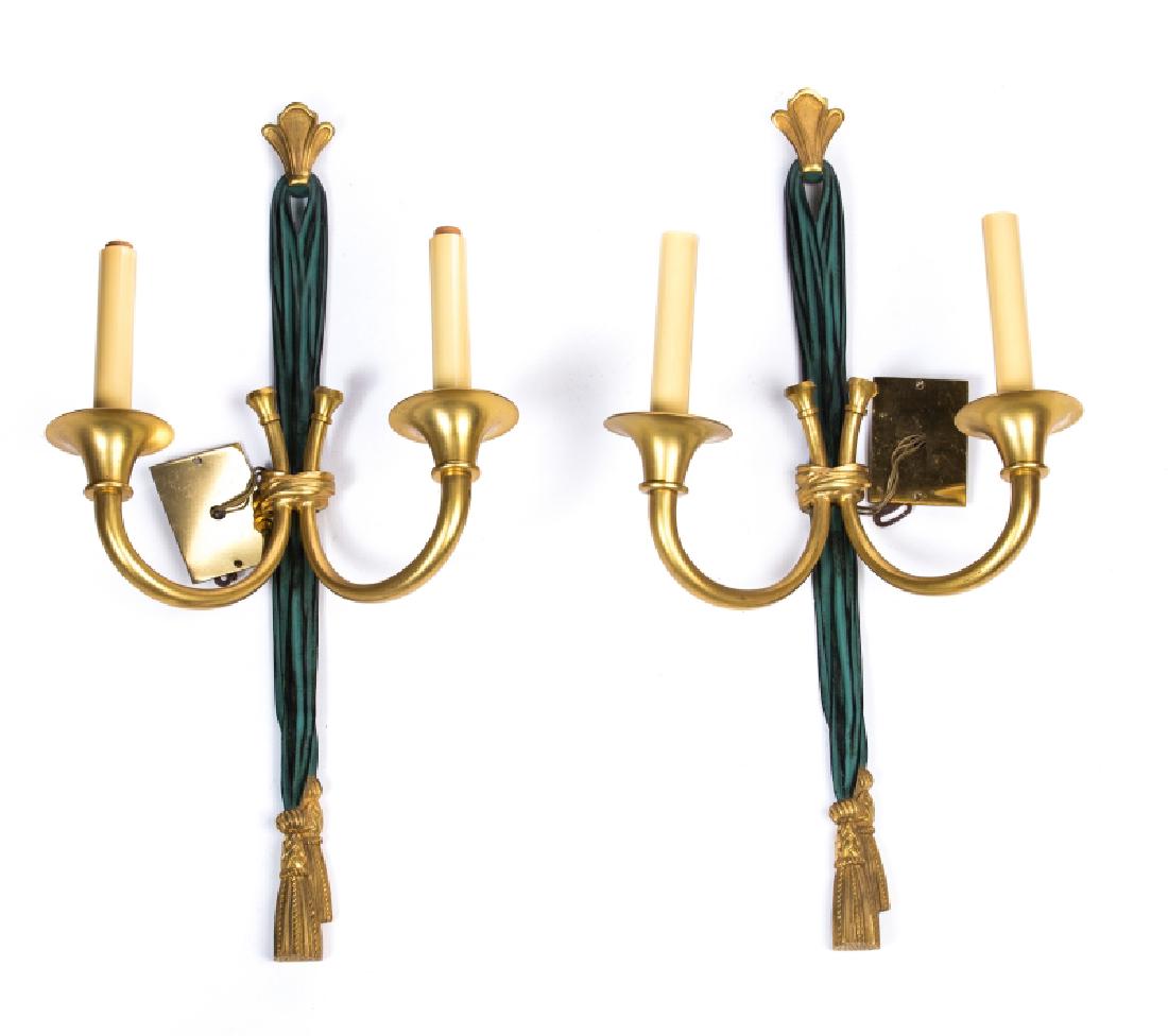 PAIR OF BRONZE & PAINTED 2 ARM WALL SCONCES (1 of 3)