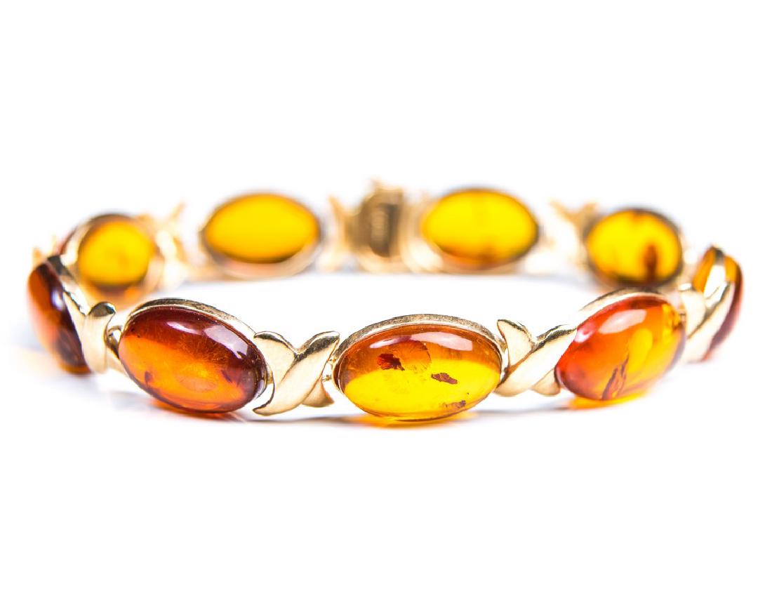 14 KT Y/G BRACELET W/ 9 OVAL AMBER STONES (1 of 5)