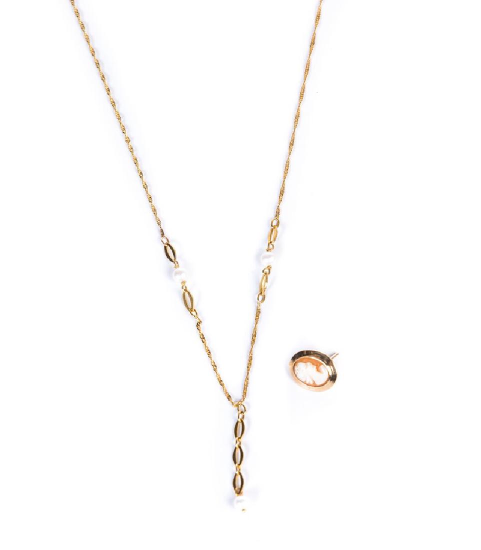 14KT YELLOW GOLD NECKLACE W/PEARLS & CAMEO (1 of 4)