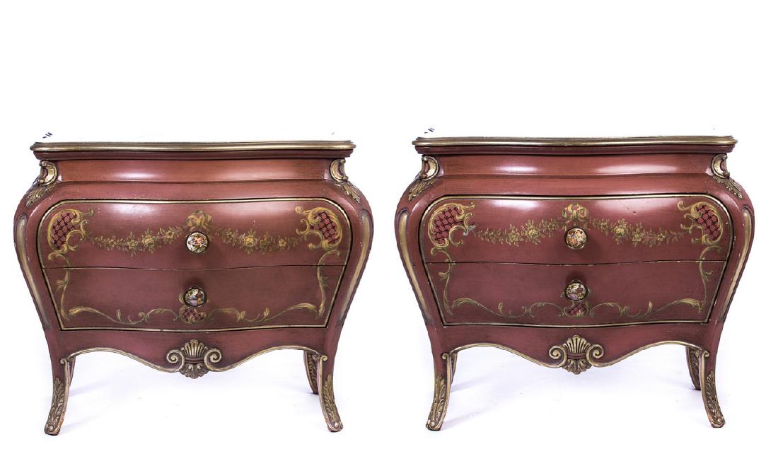 PAIR OF ITALIAN HARD PAINTED 2 DRAWER COMMODES (1 of 6)