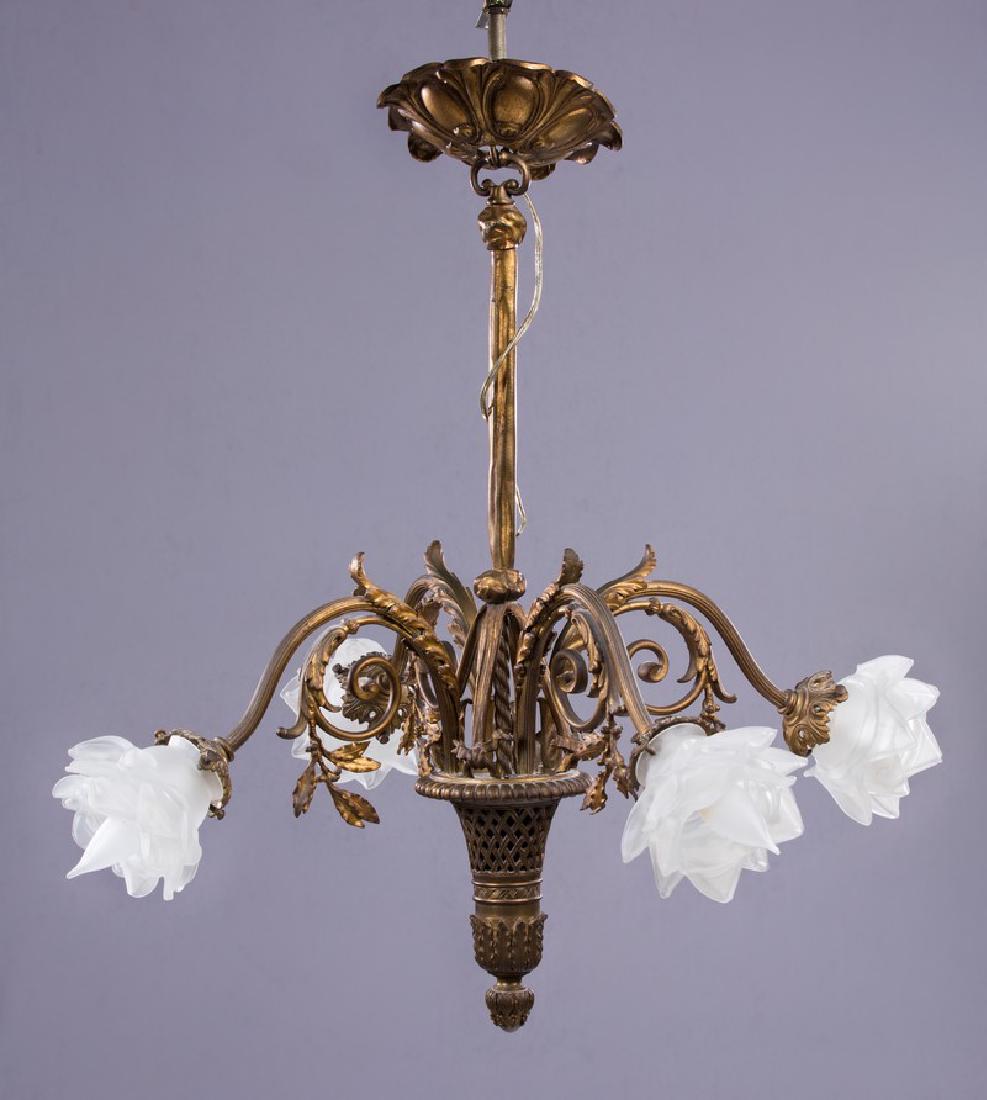 ANTIQUE FRENCH BRONZE 4 LIGHT CHANDELIER (1 of 4)