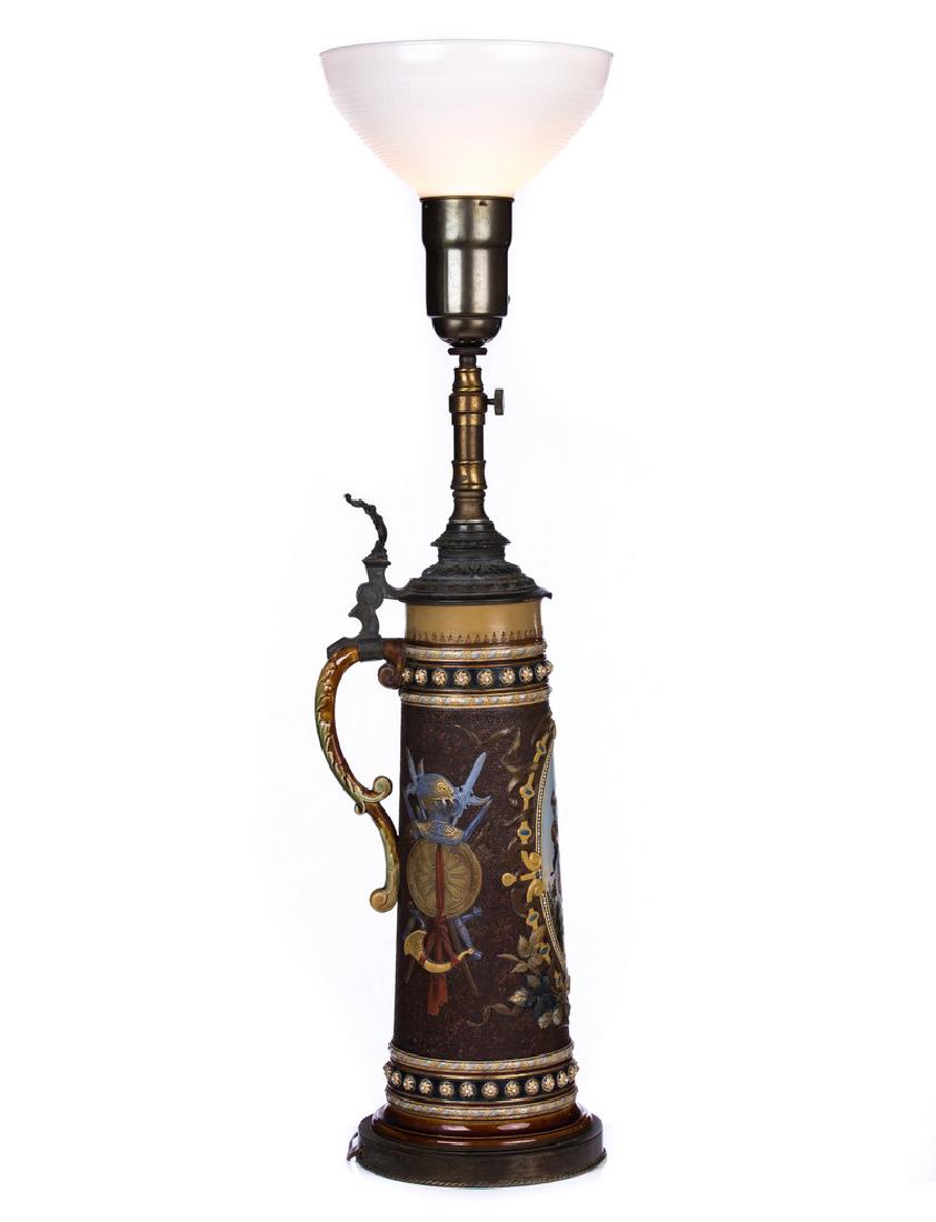 METTLACH BEERSTEIN MADE INTO LAMP (1 of 3)