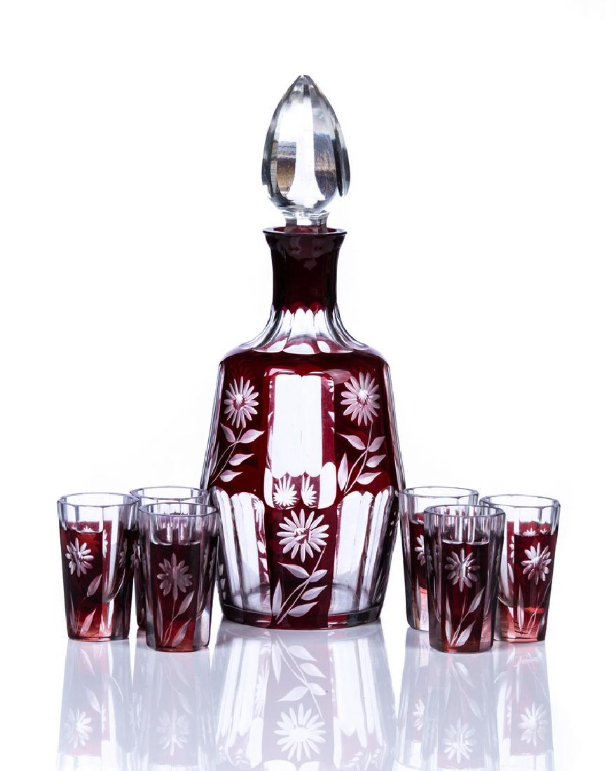 7 PIECE BOHEMIAN DECANTER AND SHOT GLASS SET (1 of 4)