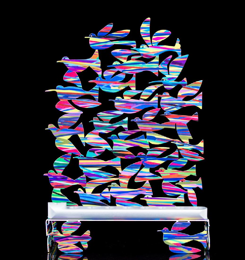 DAVID GENSTEIN PAINTED METAL MENORAH SCULPTURE (1 of 3)