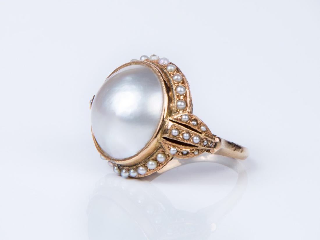 VINTAGE MABE PEARL AND SEED PEARL YELLOW GOLD RING (1 of 5)