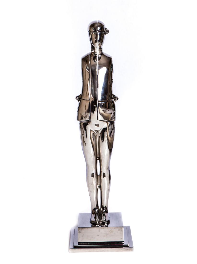 ERNEST TROVA (1927-2009) HINGE MAN SCULPTURE: Ernest Trova (American 1927-2009) "Radial Hinge Man" nickel plated bronze sculpture. Measures approx 13 1/2".