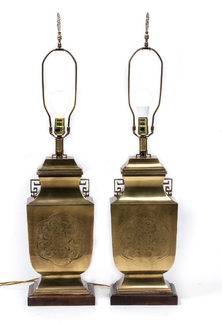 PAIR CHINESE ETCHED BRASS LAMPS (1 of 4)
