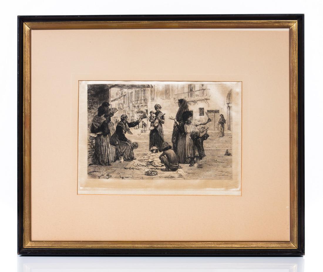 ANTIQUE 19TH C. ETCHING ON SILK SPANISH SCHOOL (1 of 4)