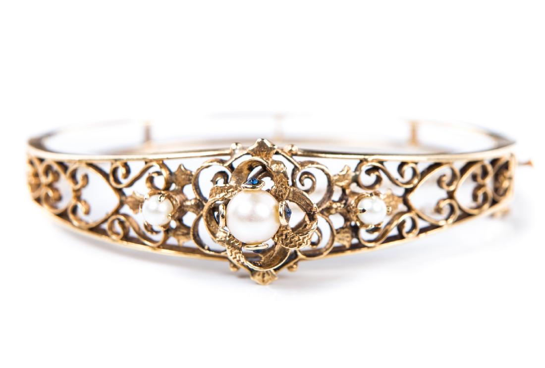 VINTAGE 14KT YG & PEARL BANGLE BRACELET (1 of 6)