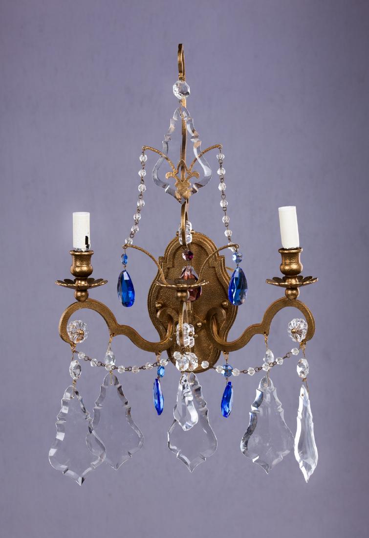 PR OF FRENCH BRONZE & CRYSTAL 3 LIGHT WALL SCONCES (1 of 11)
