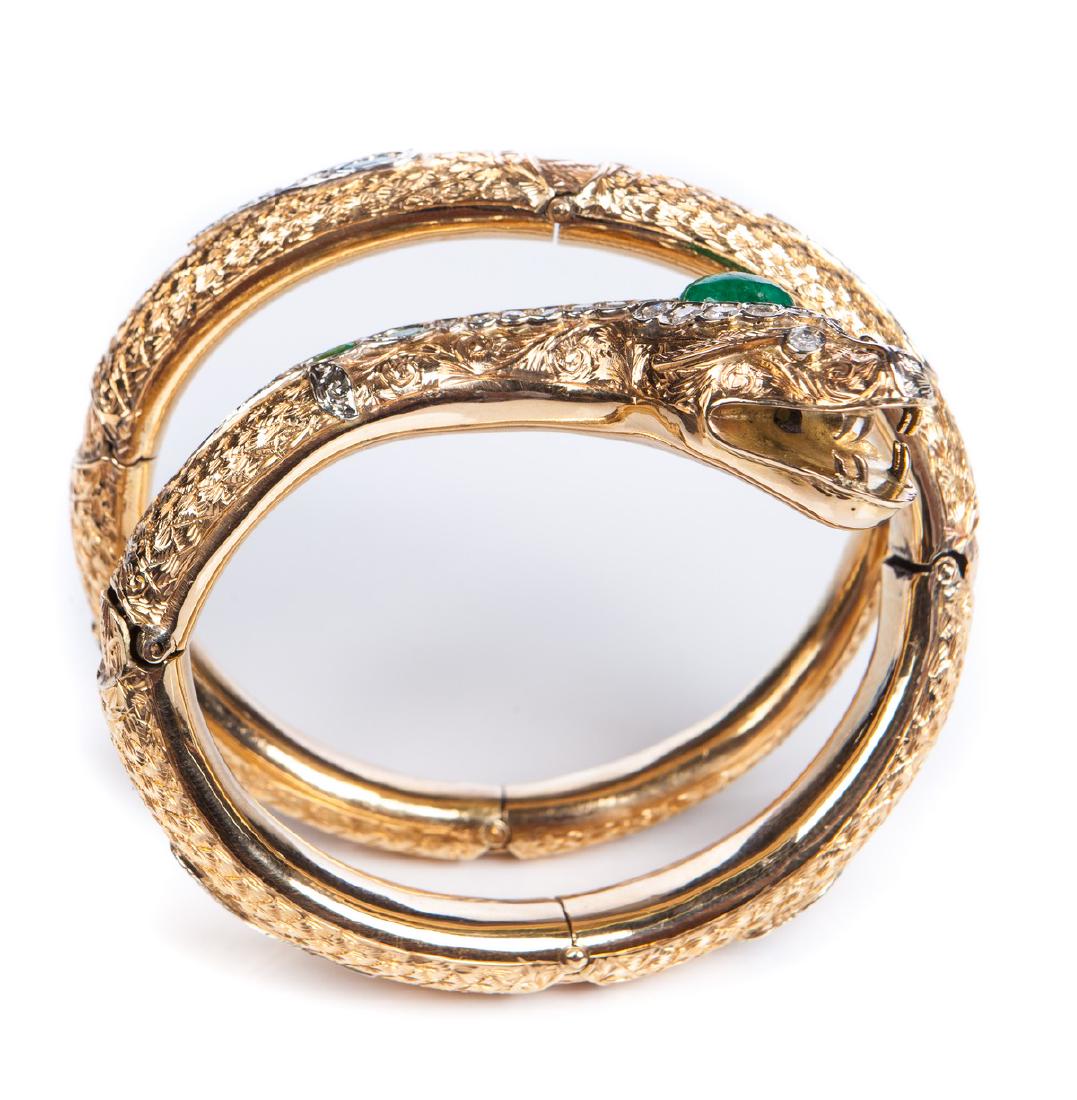 SNAKE BANGLE BRACELET WITH DIAMONDS AND EMERALDS (1 of 7)
