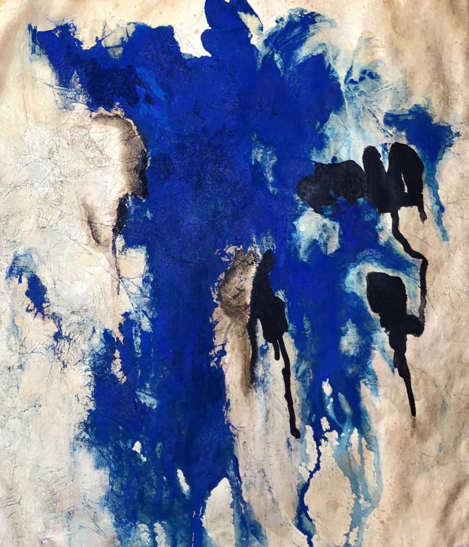 Yves Kein (Mixed media on paper): Glod leaf on paper 14 1/2" x 12 1/2". Certificate of authenticity by George Miller fine art expert. Provenance: Private collection. acquired in 1960's. private collection New York. Yves Klein (1928-19