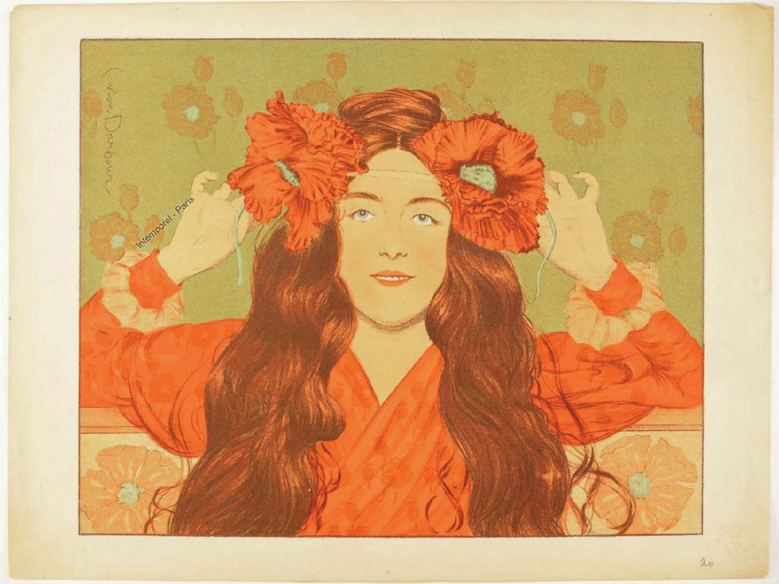 1898 - JEUNE FILLE AUX COQUELICOTS - DARBOUR: 31x41cm/12x16in. Lithography from "l'Estampe Moderne" (Standard shipping will be charged at : Outside France : 15 euros flat/25 euros rolled - Inside France : 8 euros/15 euros rolled. Please contact u