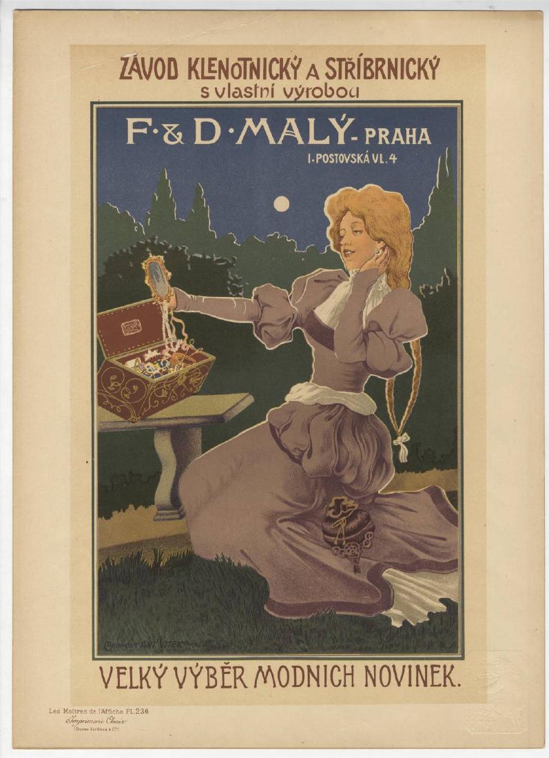 F. AND D. MALY (Jewelry and Silverware Shop): Planche N°236 des "Maîtres de l'affiche" Lithography printed in 1900 - 30x40cm/12x16in. (Standard shipping will be charged at : Outside France : 15 euros flat/25 euros rolled - Inside France : 8 eur