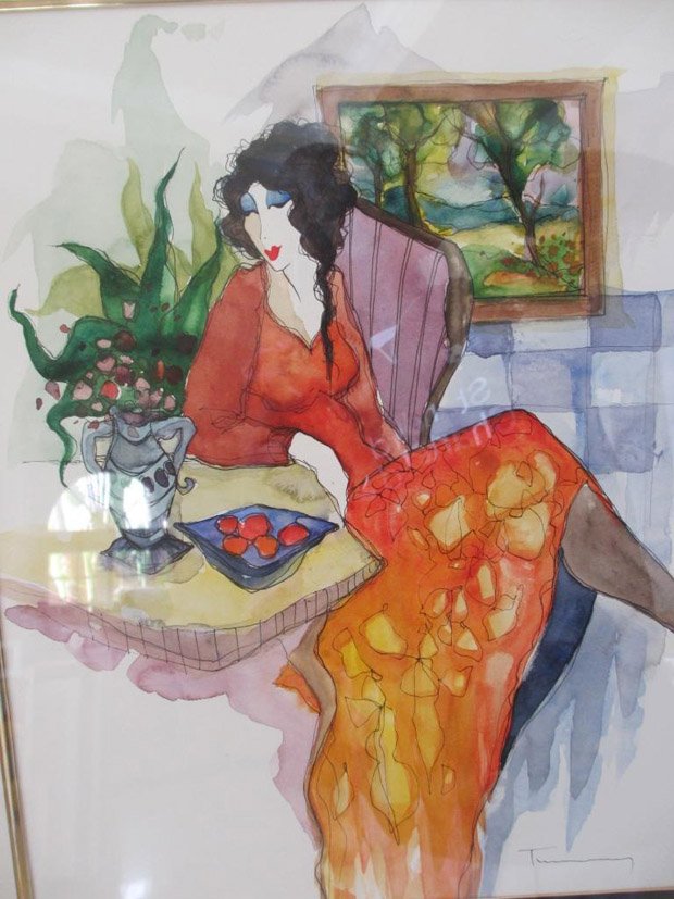 Iztchak Tarkay Original Watercolor Custom Matted Framed (1 of 2)