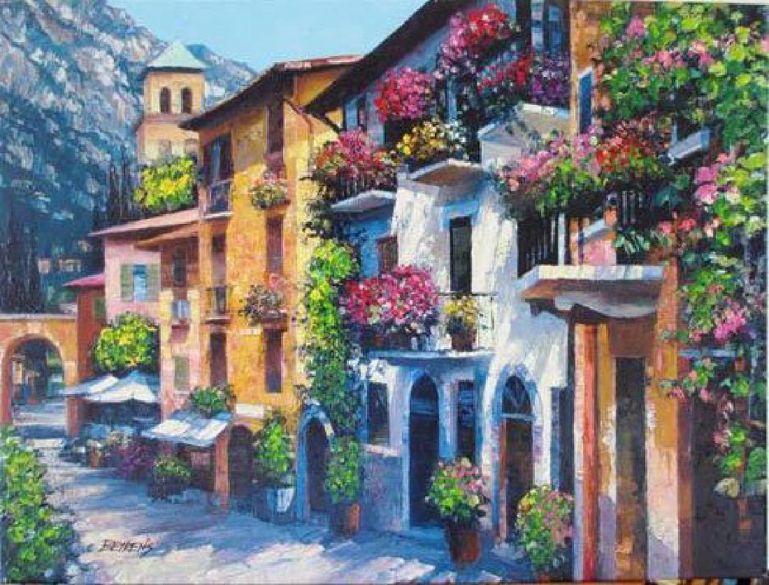 Howard Beherns embellished giclee Village Hideway s/n