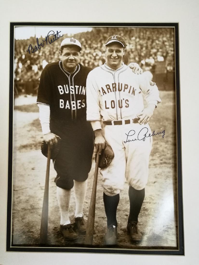 Babe Ruth & Lou Gehrig - Bustin Babes Faxsim. Signed: Babe Ruth & Lou Gehrig - Bustin Babes Faxsim. Signed Photo 11x14 this photo was releced agin at 2004 and printed at 2005 by the estete of Babe Ruth sramp on the back of the piece