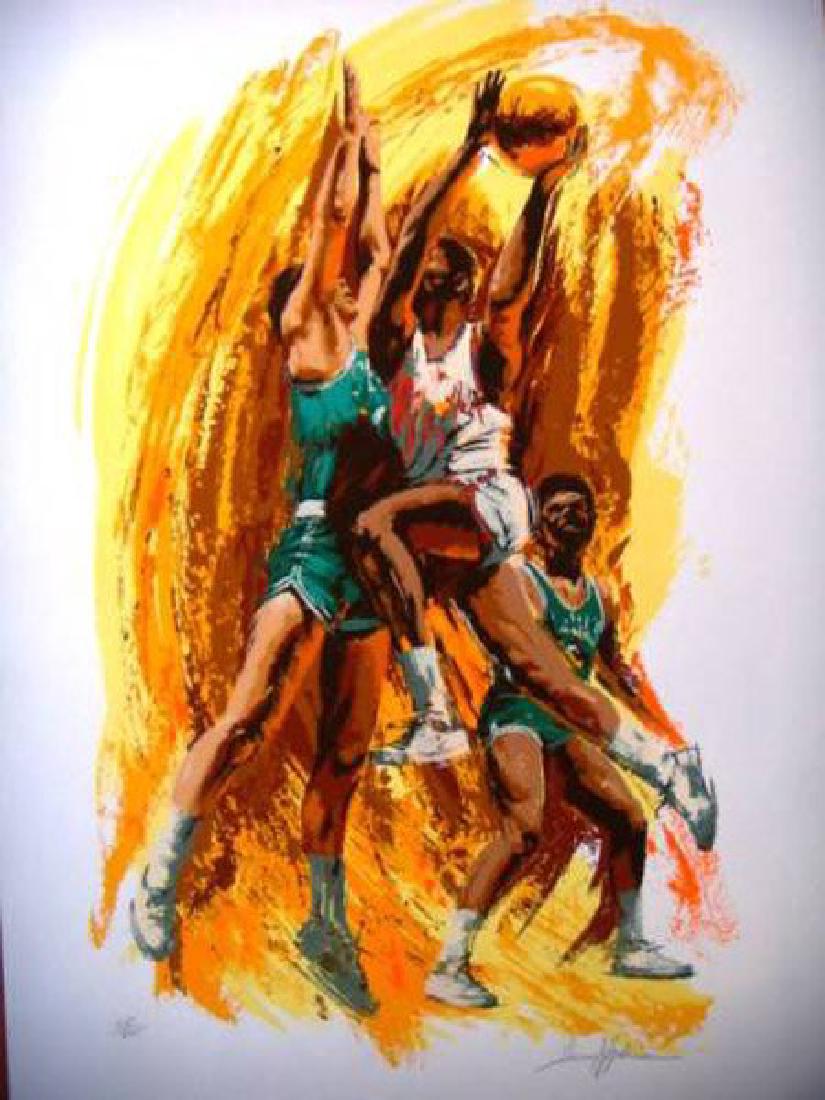 Harry Schaare "Basketball" HS/N Silkscreen on Paper: HARRY SCHAARE "BASKETBALL" SILKSCREEN SPORTS ARTUp for auction is this hand signed silkscreen entitled "BASKETBALL " by SCHAARE depicting a basketball game. Size: 39" x 27" 1979 Edition size 325 The n