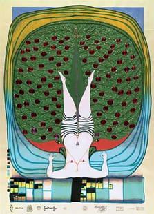 Friedensreich Hundertwasser "Hommage à : A 1972 limited edition serigraph on paper by listed Austrian artist Friedensreich Hundertwasser (1928 – 2000). The piece, titled Hommage à Schröder-Sonnenstern, features an interpretation