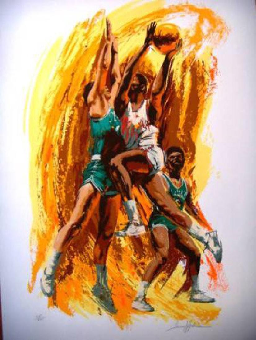 Harry Schaare "Basketball" HS/N Silkscreen on Paper: HARRY SCHAARE "BASKETBALL" SILKSCREEN SPORTS ARTUp for auction is this hand signed silkscreen entitled "BASKETBALL " by SCHAARE depicting a basketball game. Size: 39" x 27" 1979 Edition size 325 The n