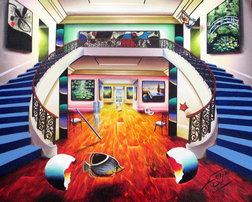 Ferjo Original Oil on canvas, "Miro's Duel Stairway" HS (1 of 1)