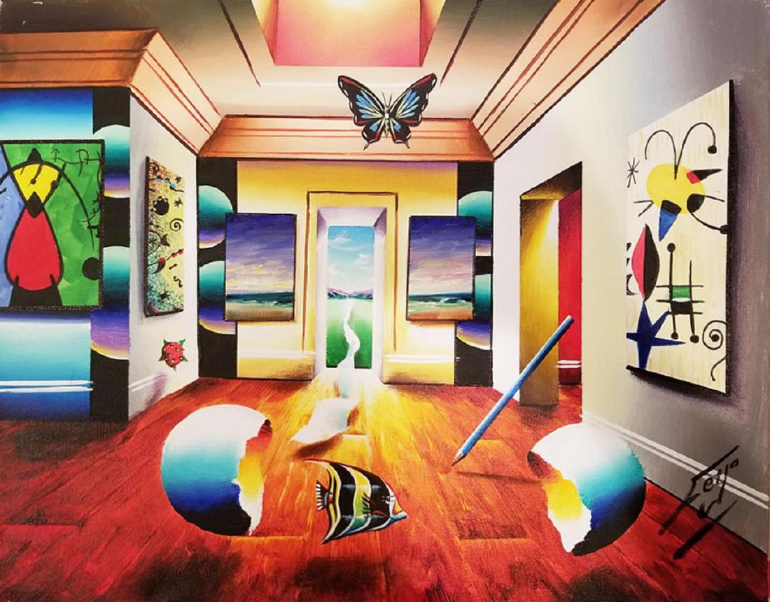 Ferjo Original Oil on canvas, Title: "Homage to Miro" (1 of 2)