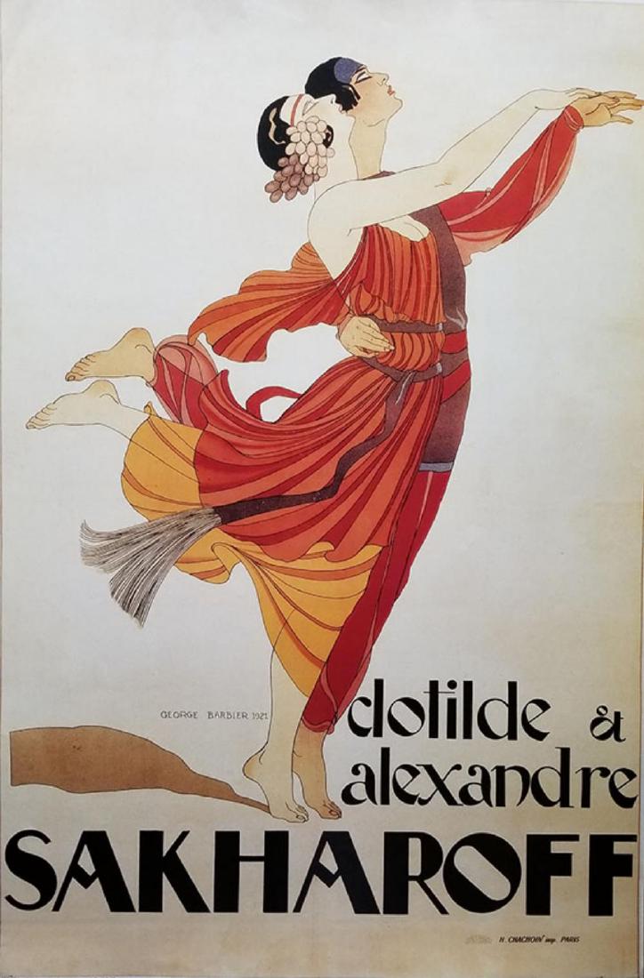 Clotilde And Alexandre Sakharoff poster by George: Clotilde And Alexandre Sakharoff poster by George Barbier 1988Printed by Unicorn Artworks size approx: 30" X 40"