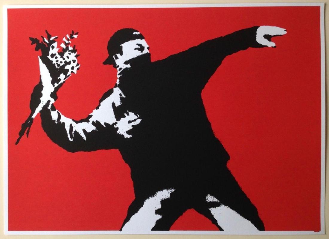 BANKSY - LOVE IS IN THE AIR - L/E SCREEN PRINT W/STAMP (1 of 1)