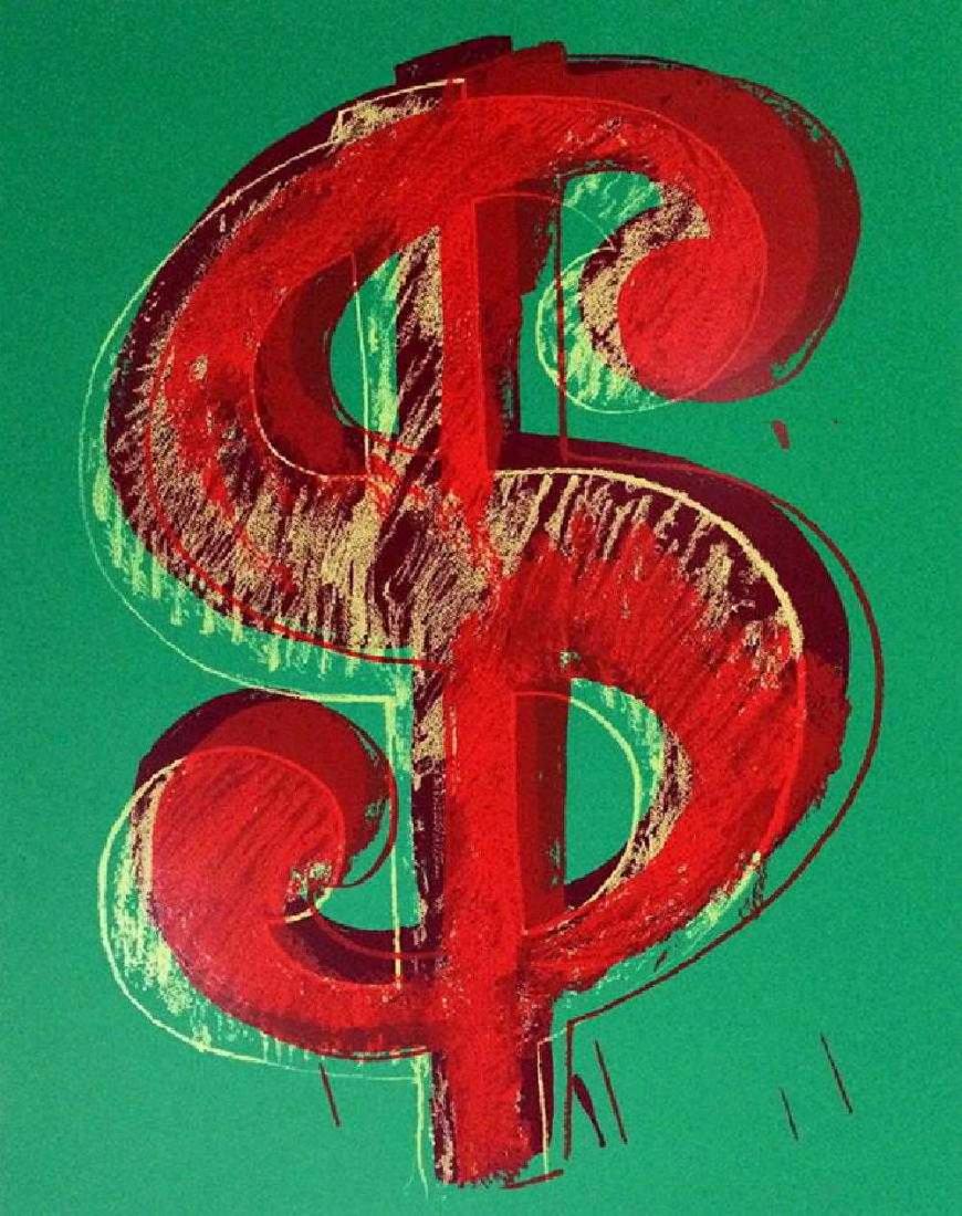 Andy Warhol "Dollar Green" Original Screeenprint Sunday: Warhol, Andy - USA Artwork Title: $ Dollar Sign, $$$$ Green $$$$, as shown in photo Medium: Original Screen print / Serigraph / Silkscreen <br