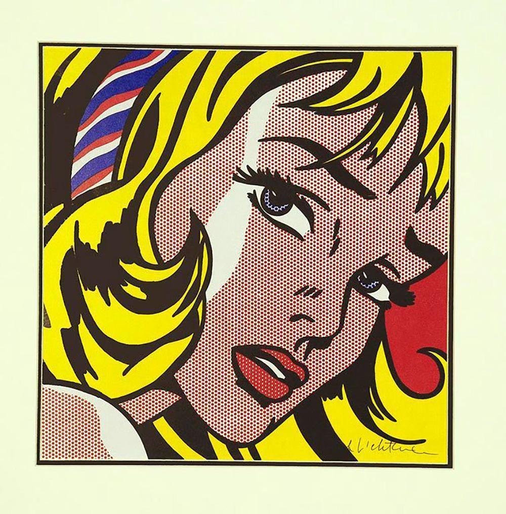 Roy Lichtenstein - Girl with hair ribbon, Hand signed l: Roy Lichtenstein - Girl with hair ribbon 1965, Hand signed Offset lithograph book page Framed Paper size: 12 x 8.5 inch frame size approx: 16" x 12"