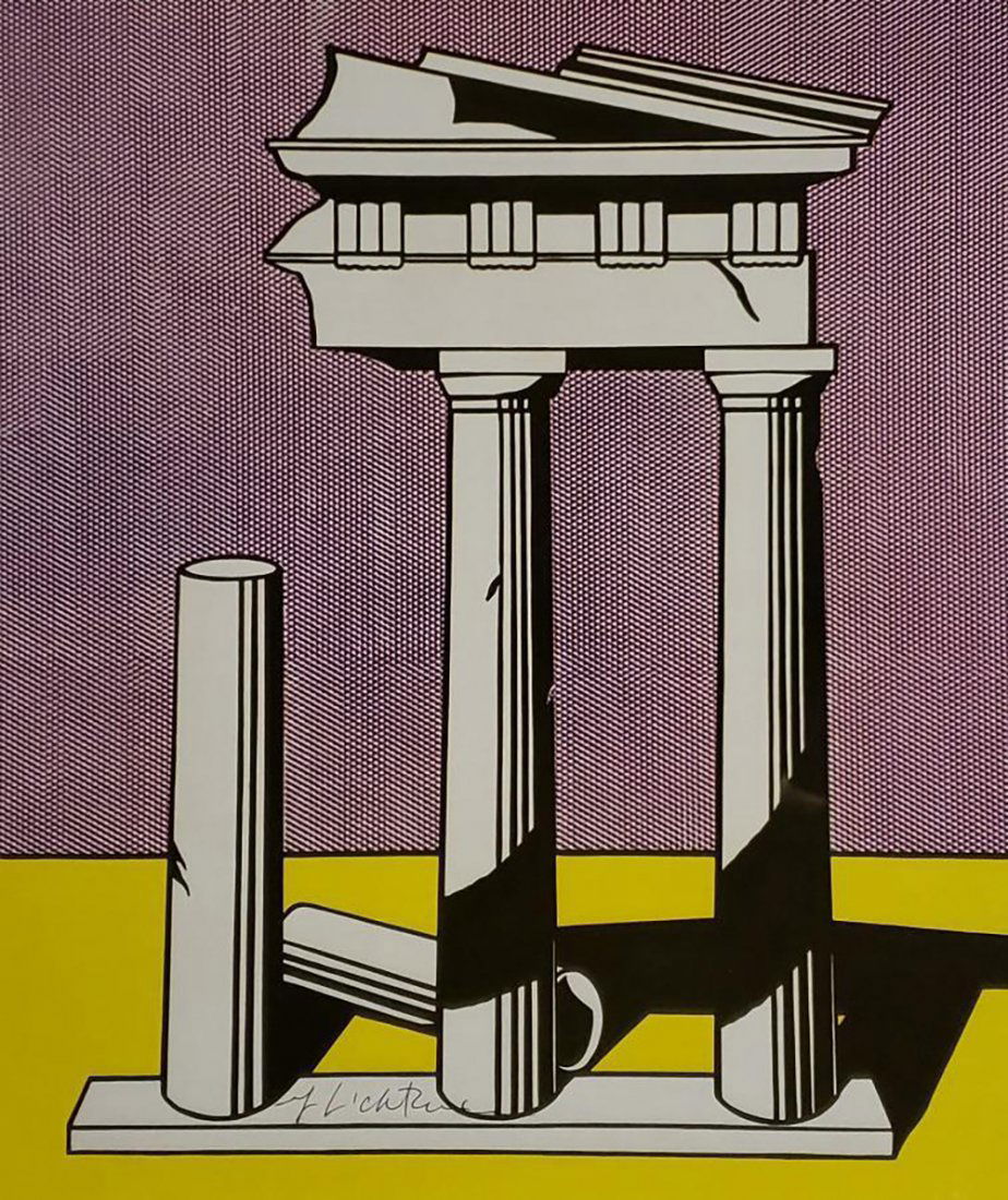 Roy Lichtenstein - Temple II, Hand signed offset litho: Roy Lichtenstein - Temple II, Hand signed Offset lithograph book page Framed Paper size: 12 x 8.5 inch frame size approx: 16" x 12"
