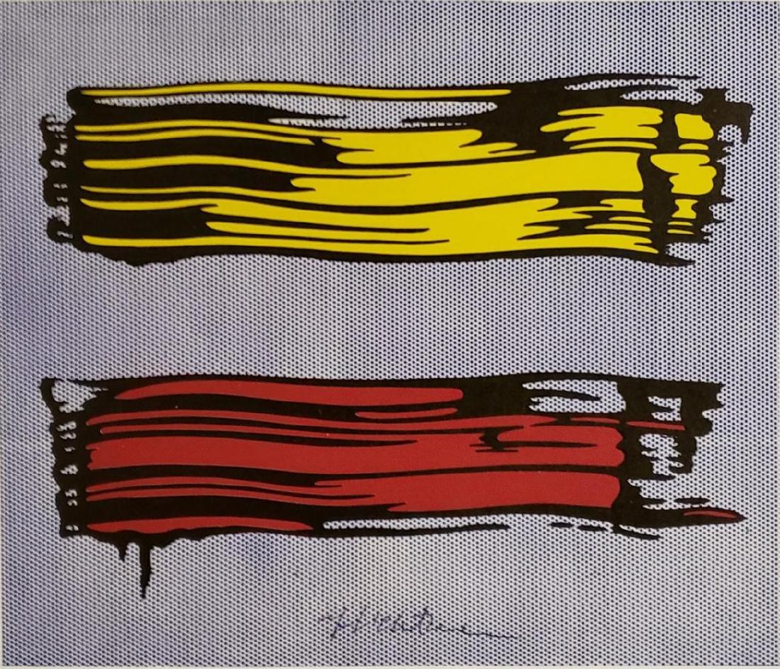 Roy Lichtenstein - Yellow & Red 1966, Hand signed: Roy Lichtenstein - Yellow and Red brushstrokes 1966, Hand signed Offset lithograph book page Framed Paper size: 12 x 8.5 inch frame size approx: 16" x 12"