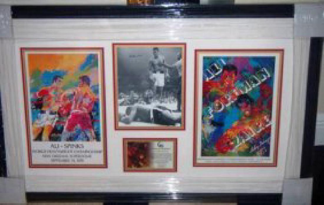 LEROY NEIMAN MUHAMMAD ALI LISTON SPINKS FOREMAN: !!!! CUSTOM FRAMED AND MATTED !!!! BEAUTIFULLY FRAMED LEROY NEIMAN - MUHAMMAD ALI TRIO MUHAMMAD ALI AUTOGRAPHED PHOTO featuring the SONNY LISTON Knock Out(IF YOU LIKE THIS, PLEASE SEE OUR OTHER ALI AU