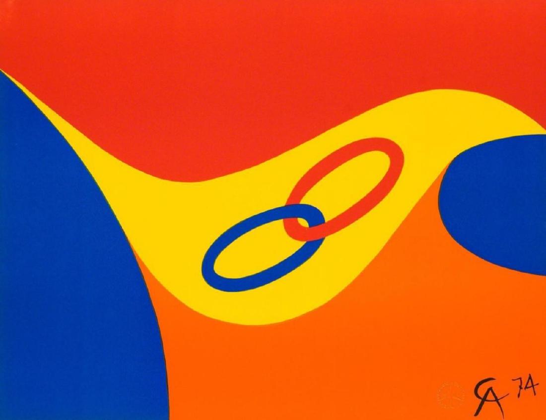 Alexander Calder, Friendship (1974) Lithograph: In 1972, Dallas based Braniff International Airways commissioned Alexander Calder to paint a full-size Douglas DC-8-62 airliner as a "flying canvas." Models of the aircraft were sent to Calder at his 