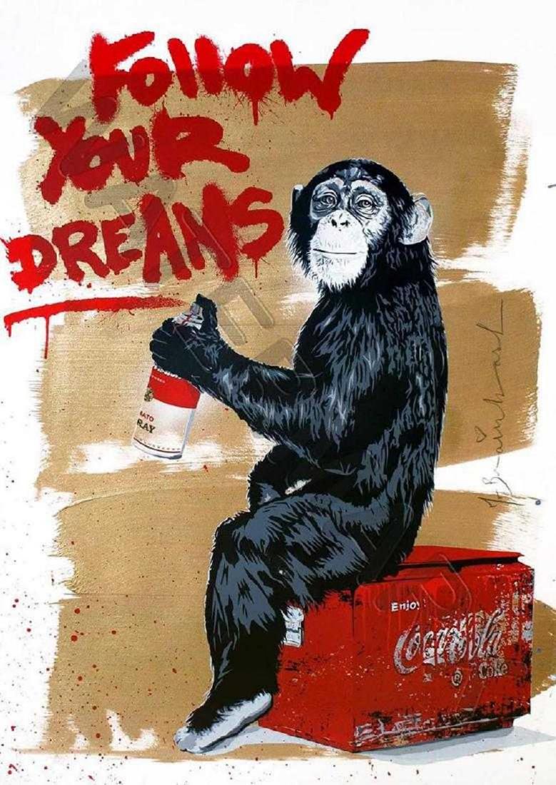 MR BRAINWASH, FOLLOW YOUR DREAMS FRAMED OFFSET LITHO: MR BRAINWASH, FOLLOW YOUR DREAMS FRAMED OFFSET LITHOGRAPH SIZE: 17" X 11" FRAME SIZE: 23" X 17"