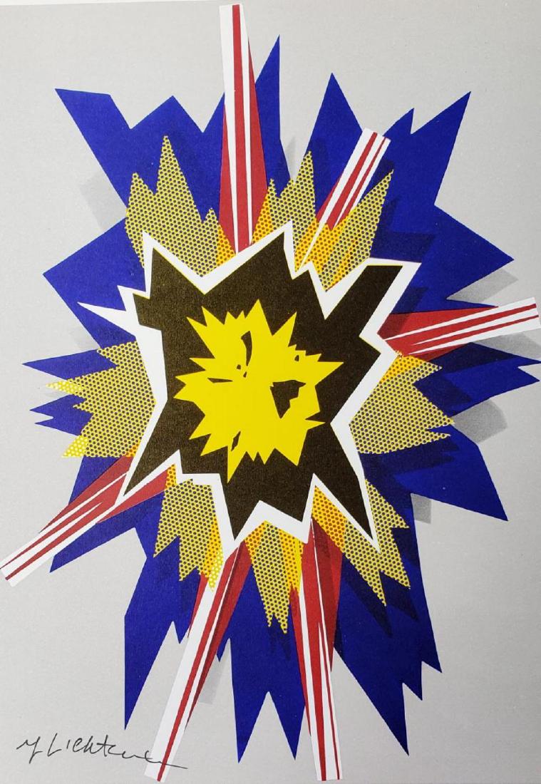 ROY LICHTENSTEIN "Explosion II 1965" Hand signed Framed: ROY LICHTENSTEIN, "Explosion II 1965", Book page offset lithograph hand signed Image size: 11 x 11 inch frame size approx: 18" x 18"