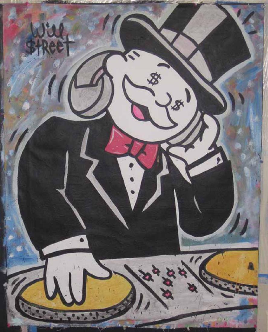 WILL $TREET Acrylic invader faile monopoly dj ale darn: Original Painting titled, "REGULAR CHARLIE BROWN & MF DOOM CHARLIE BROWN" by WILL STREET. This large 33 x 42 inch painting was made with acrylic paint on canvas. A protective varnish was also adde