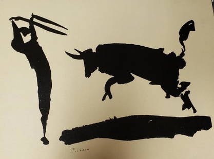 Pablo Picasso, Bullfight, Signed in print Lithograph on: Pablo Picasso, Bullfight, Signed in the print Lithograph on linen paper size approx: 13" x 19"