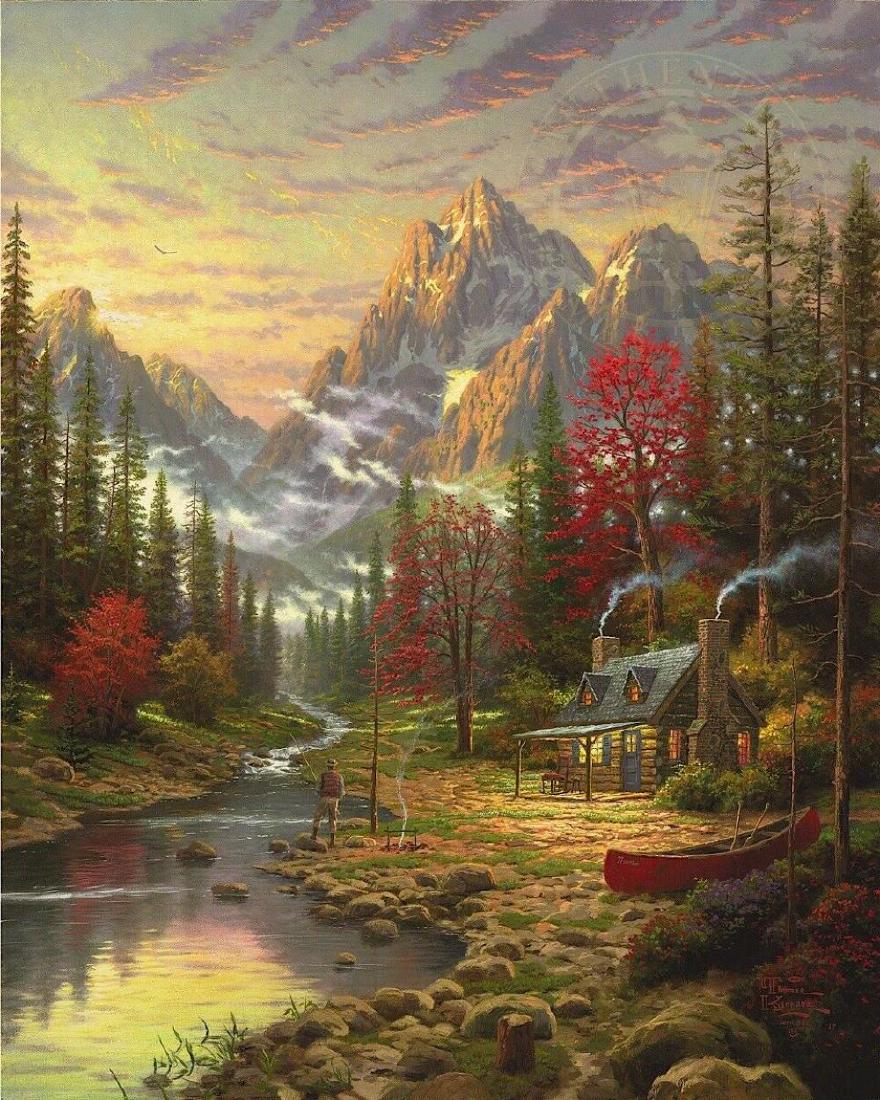 Thomas Kinkade Good Life Gallery Proof Paper 30x24: Thomas Kinkade Good Life Gallery Proof Paper 30x24. signed and numbered. n The Good Life, third and final piece in my Beginning of a Perfect Evening collection, I have in effect set up my easel in tha