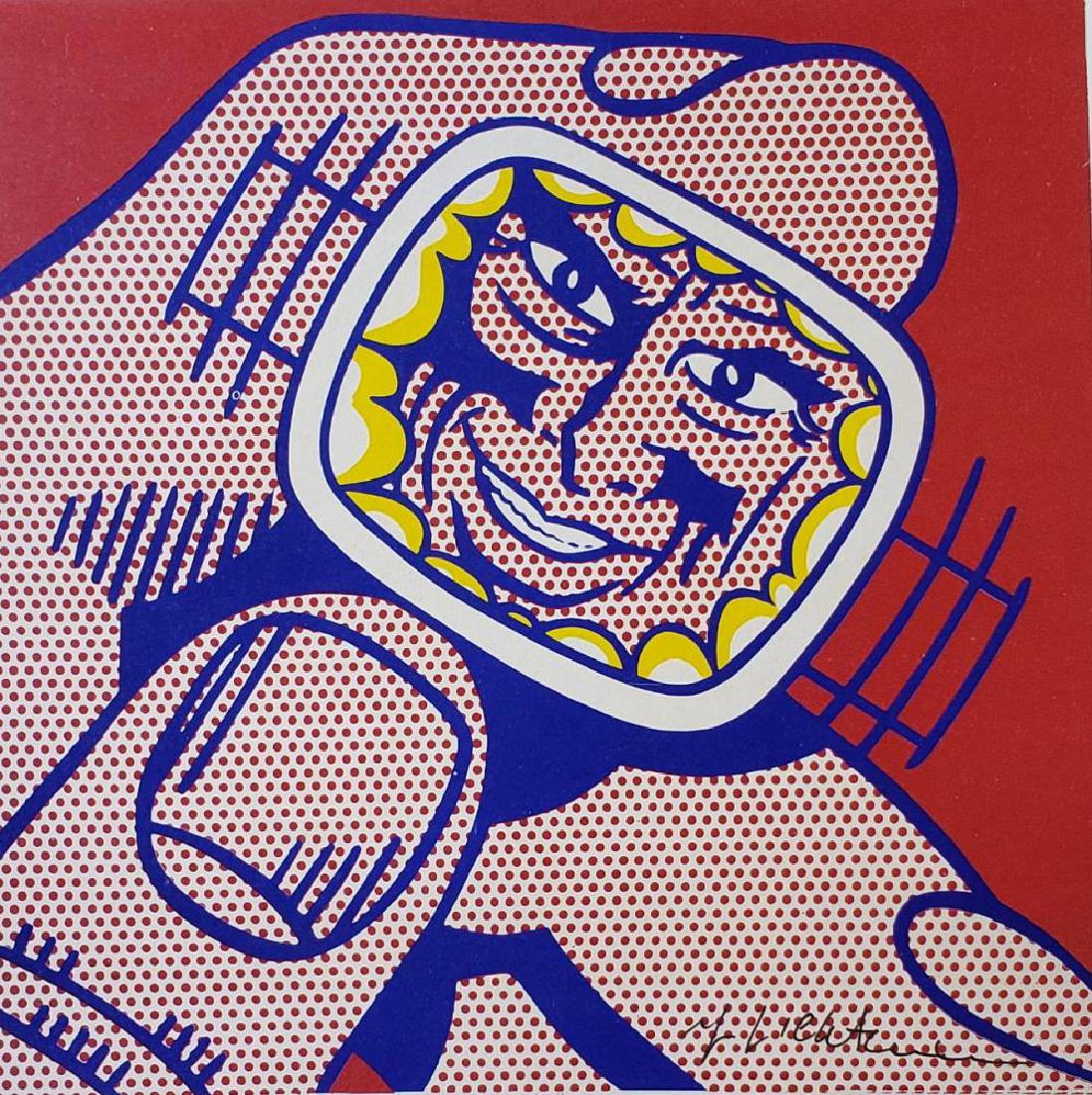 ROY LICHTENSTEIN Eccentric Scientist 1964 Hand signed: ROY LICHTENSTEIN, Eccentric Scientist 1964, Book page offset lithograph hand signed Image size: 11 x 11 inch frame size approx: 18" x 18"