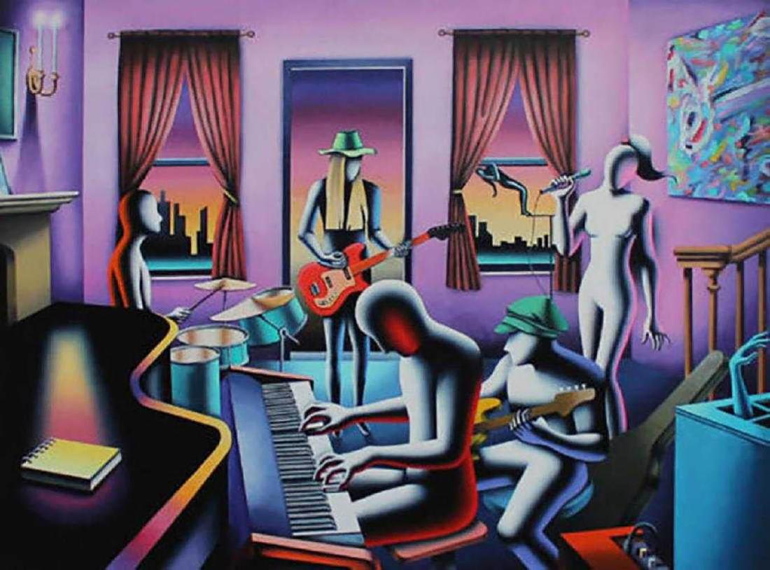 Mark Kostabi The mystic chords of memory hand signed/#: Original pigmented graphic art - Hand-signed - Edition of 40 copies + 20 e.a.s - 2016 Mark Kostabi 27.11.1960 Whittier (USA) The mystic chords of memory Original pigmented graphic artwork, on heavy, h