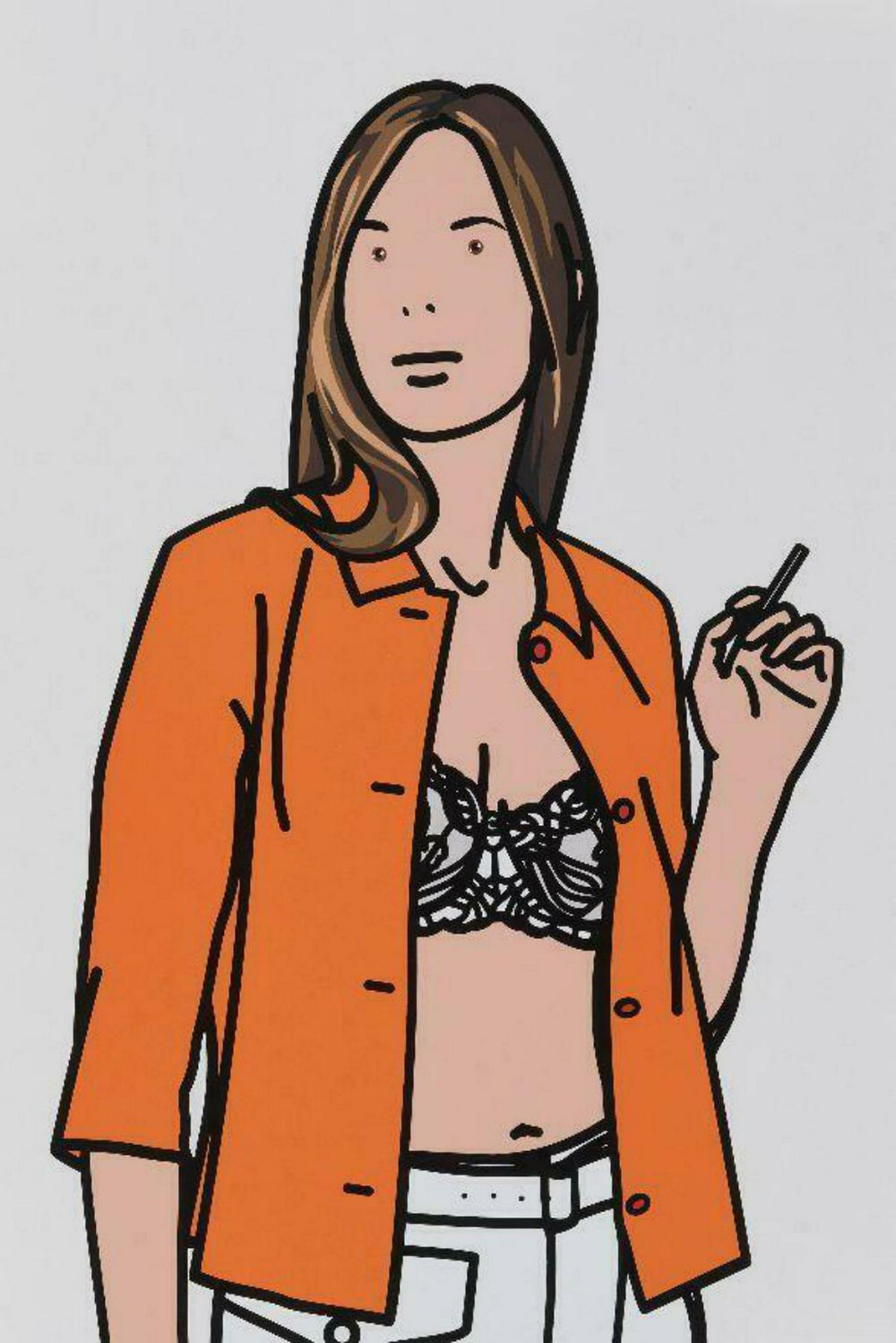 Julian Opie, Ruth Smoking 5 from Twenty-Six Portraits: Julian OPIE (1958), Ruth Smoking 5 from Twenty-Six Portraits, 2006 Print in colors (26) Lithographs (16) Lambda prints (5) Screenprints (5)/wove, published by Alan Cristea Gallery, London. In-portfoli