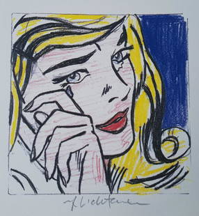 ROY LICHTENSTEIN, Study for Crying Girl 1964 Hand: ROY LICHTENSTEIN, Study for Crying Girl 1964. Hand signed offet litho framed. Image size: 11 x 11 inch frame size approx: 18" x 18"