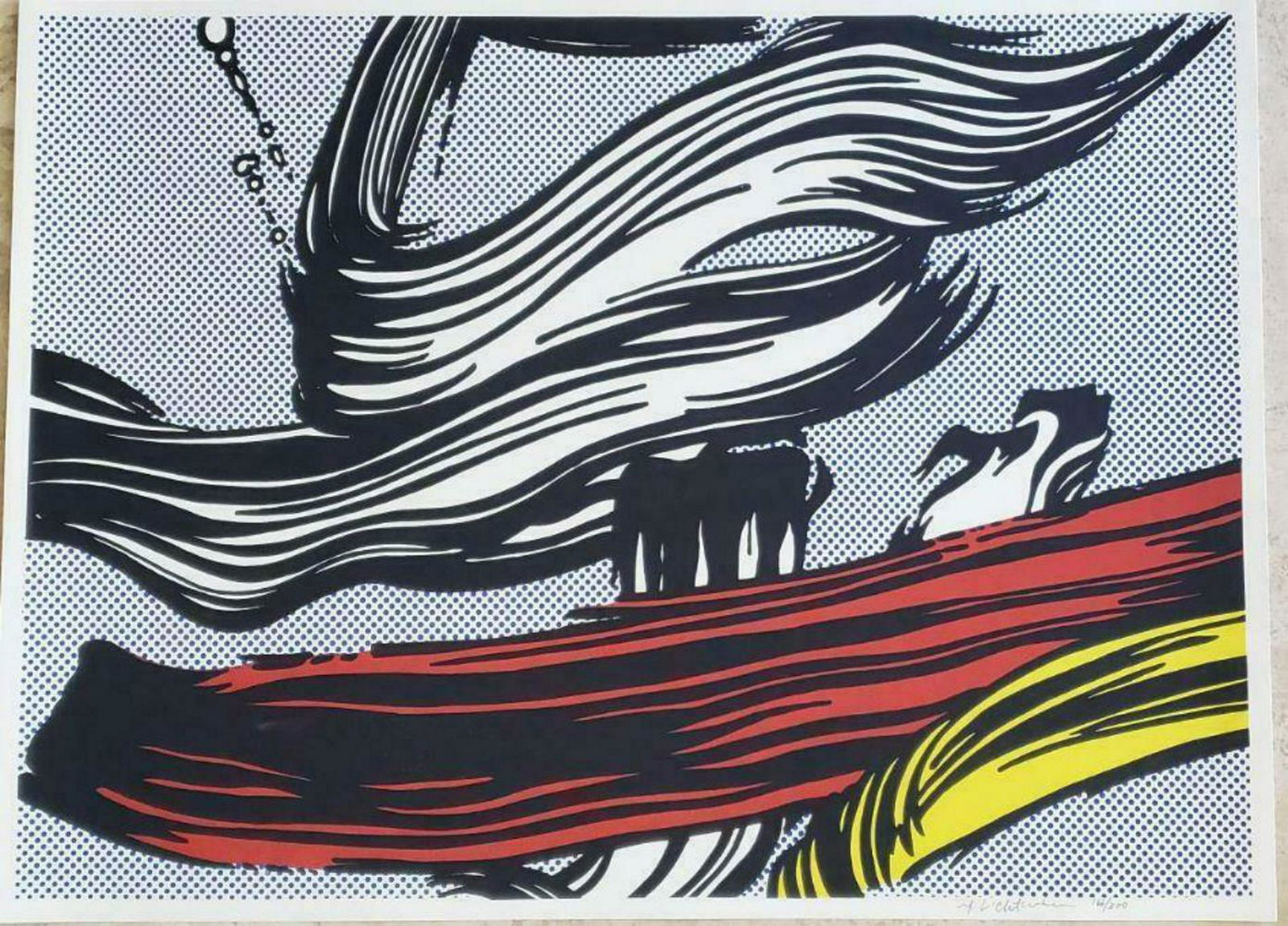 ROY LICHTENSTEIN, Brushstrokes 1967, signed and: Artist: Roy Lichtenstein Title: Brushstrokes Medium: Screenprint Year: 1967 Size: 55 x 76 cm. Signed and numbered in pencil 166/300 most resent auction resold Dorotheum , 06 Jun 2019 Austria Roy LICHT