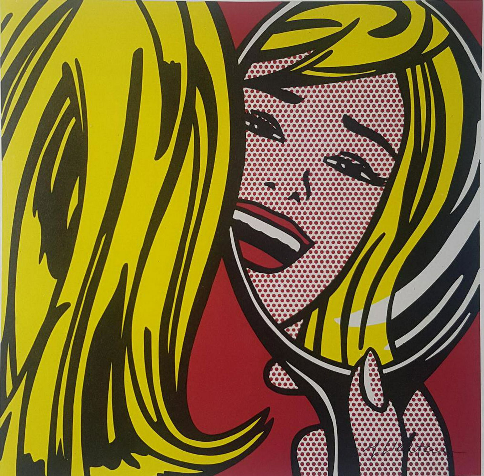 ROY LICHTENSTEIN, Girl in Mirror 1964 Hand signed: ROY LICHTENSTEIN, Girl in Mirror 1964, Book page offset lithograph hand signed Image size: 11 x 11 inch frame size approx: 18" x 18"