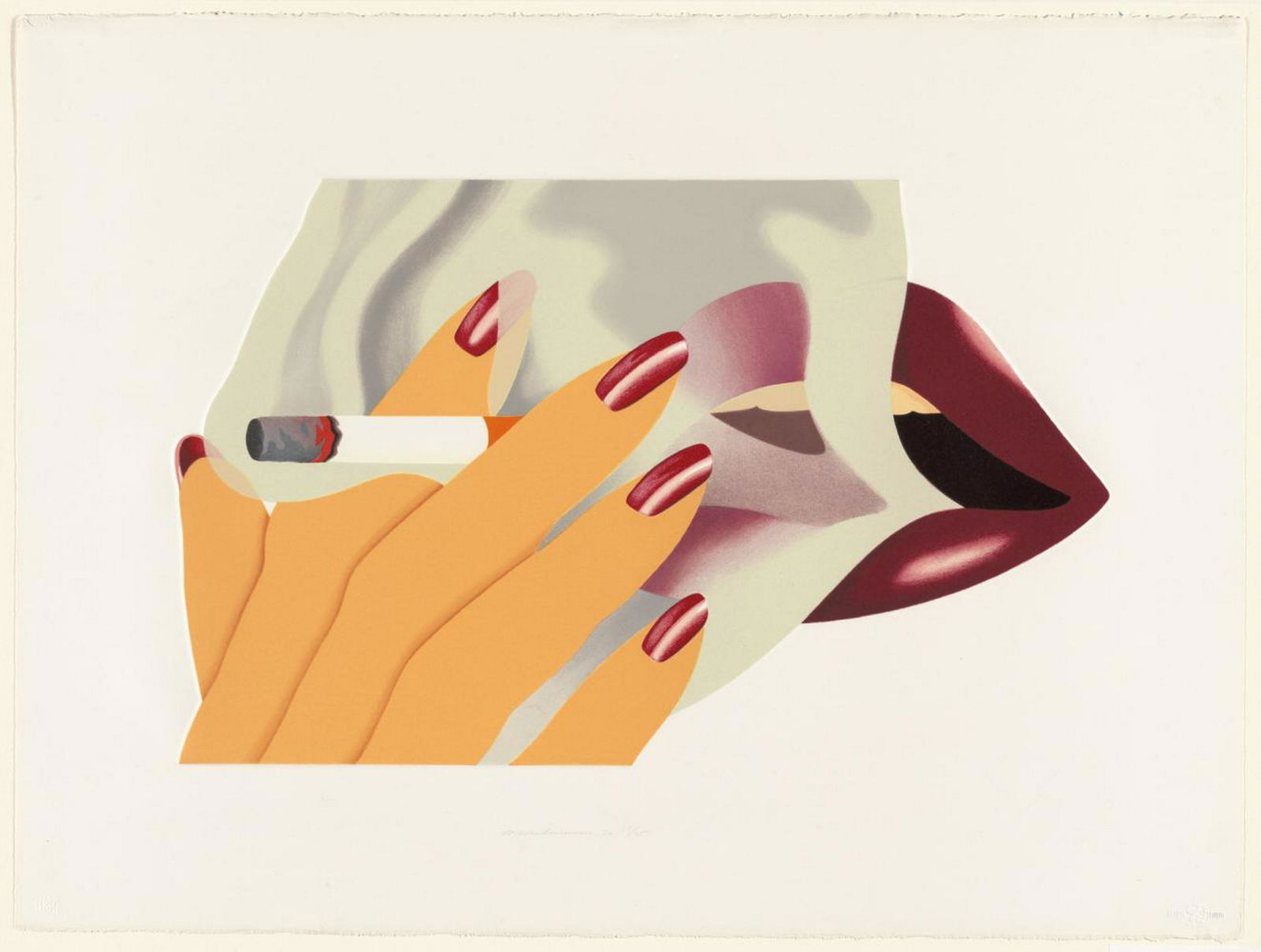 Tom Wesselmann Smoker 1976 Embossed Lithograph signed/#: Tom WESSELMANN (1931-2004)Smoker. from An American Portrait 1776-1976, 1976Screenprint in colors/museum board. Publ by Transworld Art. New YorkEd. 175Paper size 22.1/2 x 29.3/4 in