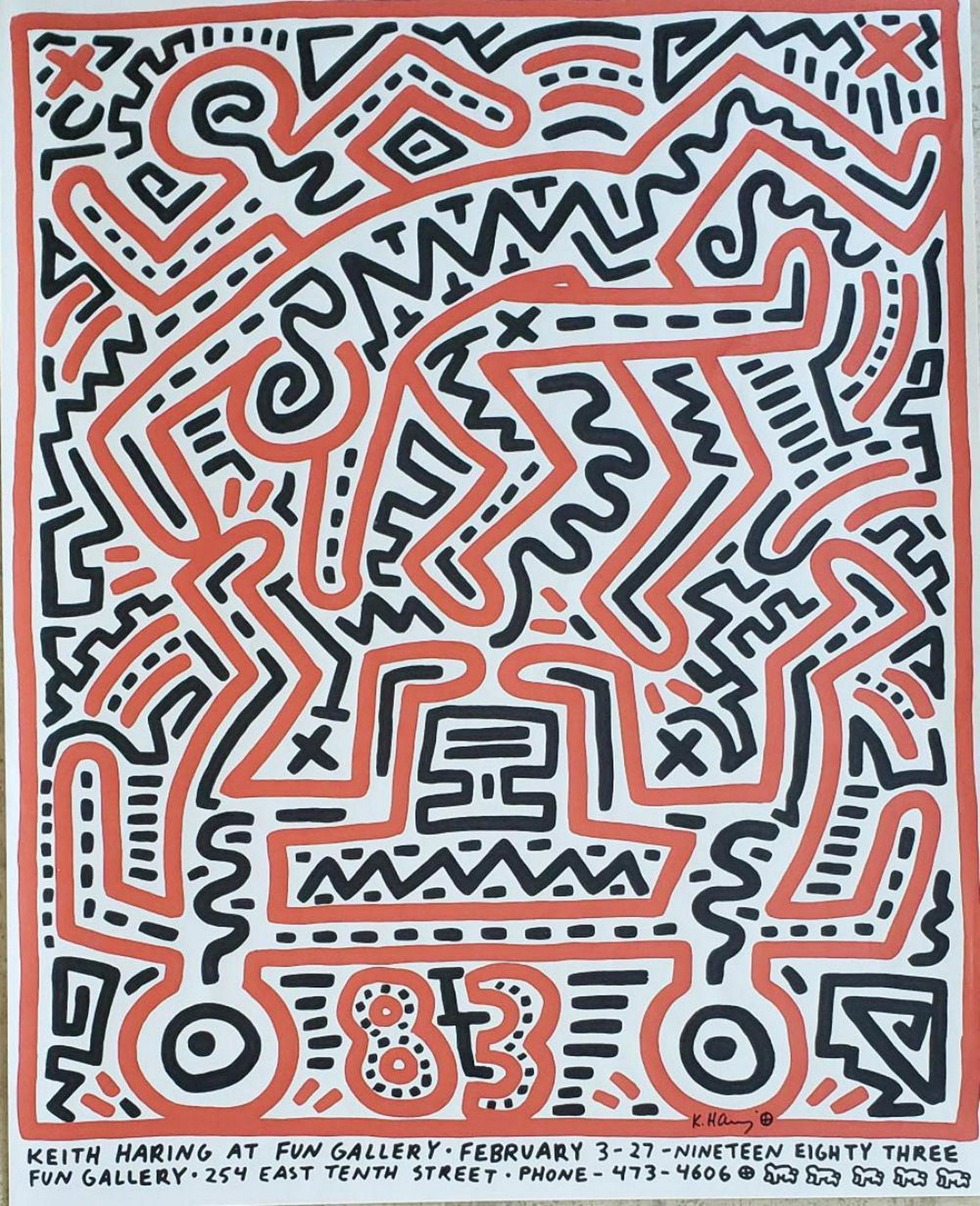 Keith Haring "Fun Gallery" Rare Poster hand signed: Artist: Keith Haring Markings: Hand signed in black marker Country of Origin & Materials: American; lithograph from an original woodcut on paper Additional Information & Circa: "Fun Gallery" e