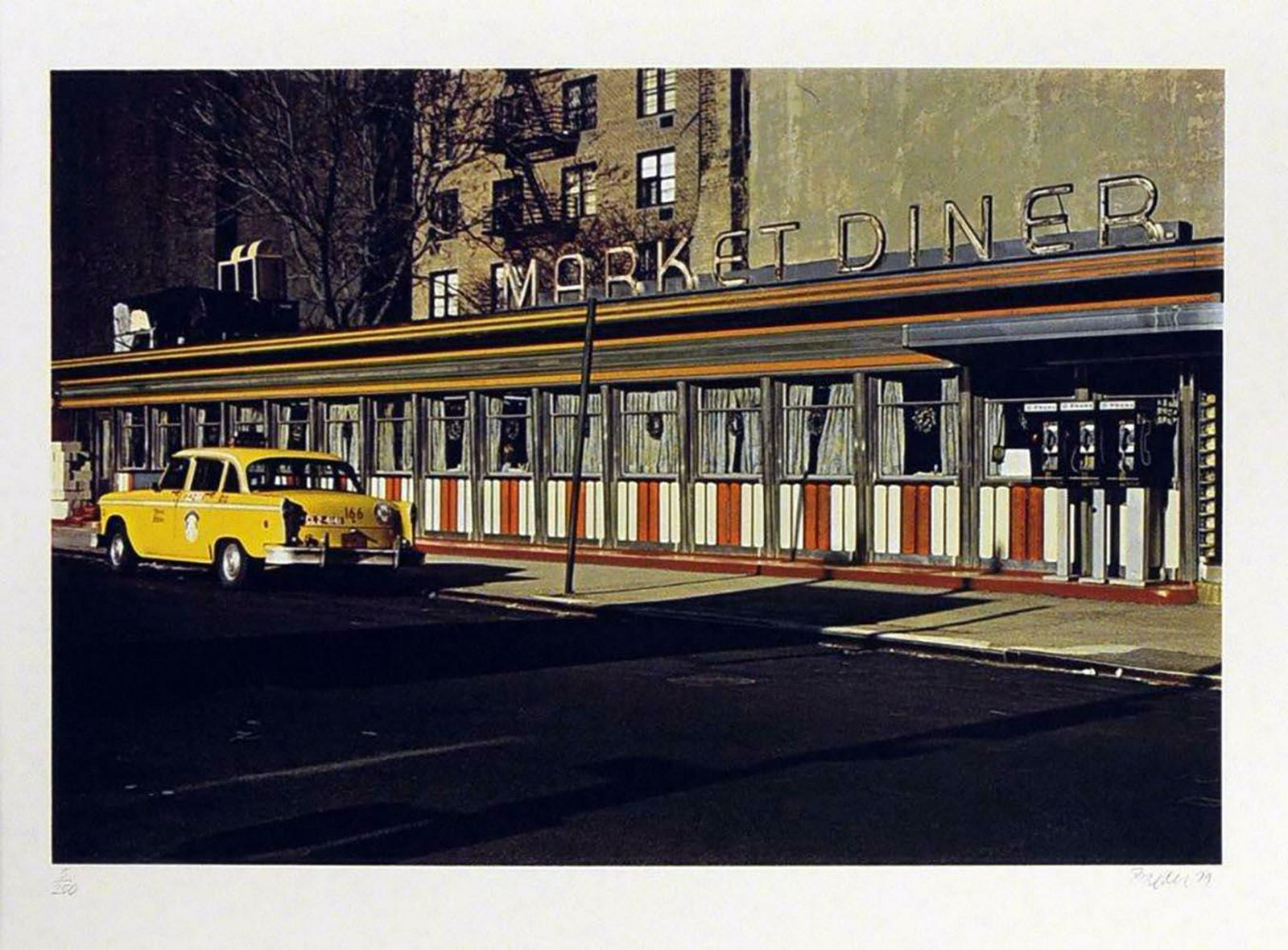 John Baeder, Market Diner from the City Scapes Portfoli: Artist: John Baeder, American (1938 - )Title: Market Diner from the City Scapes Portfolio Year: 1981 Medium: Serigraph on Somerset, signed and numbered in pencil Edition: 250, 30 AP'sSize: 22 in. x 30