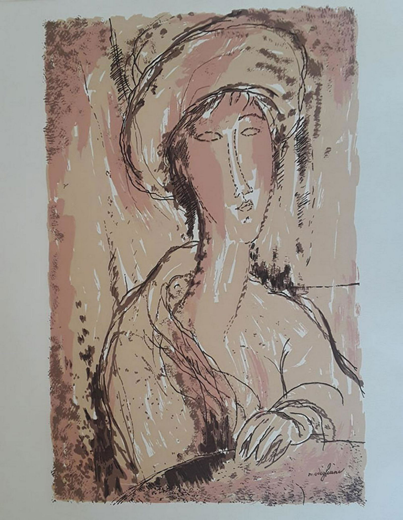 Amedeo Modigliani Portrait Of A Woman lithograph After: Amedeo Modigliani Portrait Of A Woman, vintage lithograph After size: approx. 18" X 24" Signed in the plate